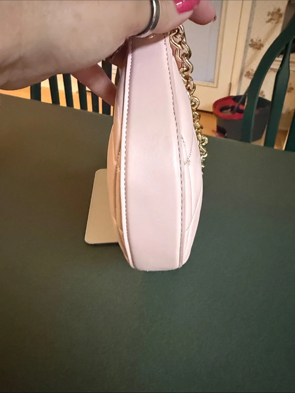 kate spade Quilted Pale Pink Crescent Shoulder Bag with Gold Chain